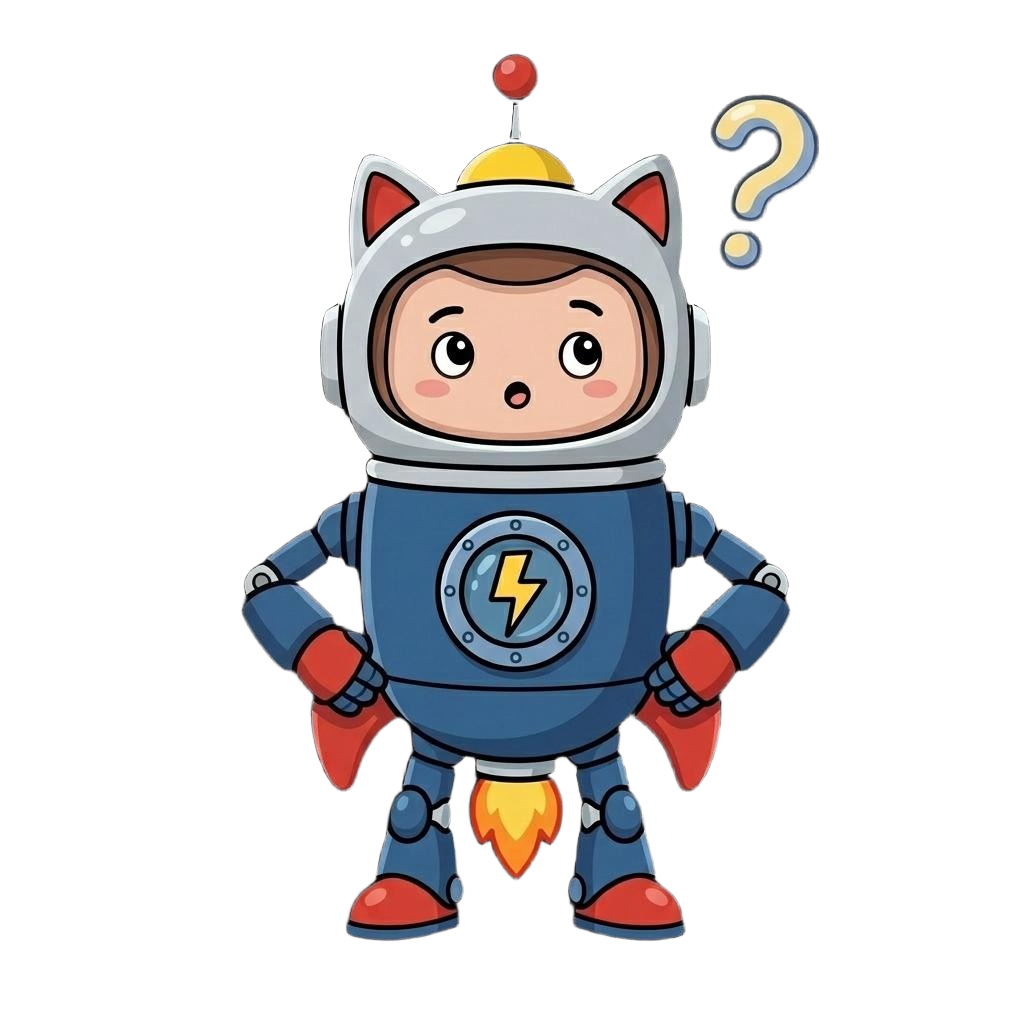KataBot, the KataBump mascot in a rocket suit, looking curious next to a question mark